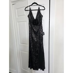 NWT Lulus Dress Sequins Long Zipper Lining Sleeveless BLACK Size XL